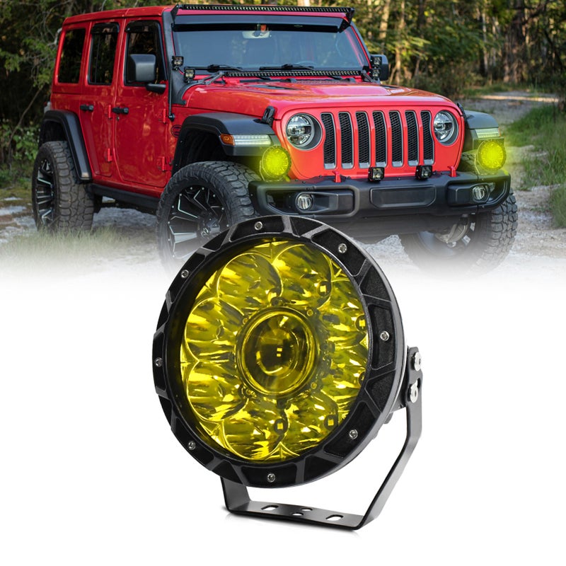 مصباح عمل LED 6000W 200W 7 بوصة دائري لسيارة مصابيح قيادة مائي IP68 مصابيح نقطية لشاحنات، دراجات نارية، سيارات ركاب شبه عالية الأرضية (SUV)، مركبات آكلات أرضية رباعية الدوران (ATV)، قوارب مصباح أصفر - Image 2