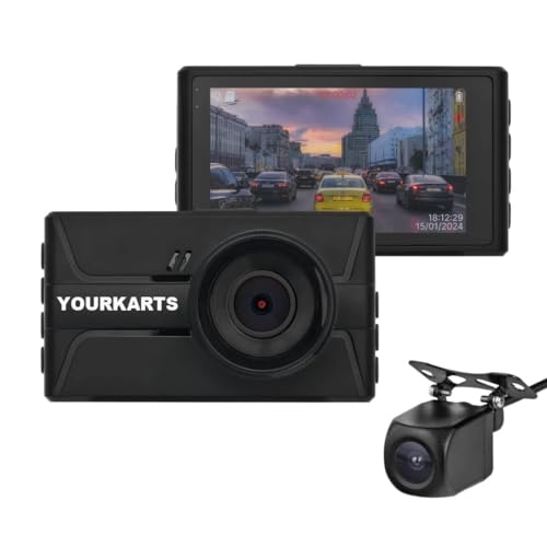YOURKARTS.COM T968 Pro Dash Cam | Camera – Full HD 1080P + 720P Front & Rear Camera with 3-Inch IPS Display, G-Sensor, USB-A to Type-C Cable 3m and Night Vision-18 Months Warranty - Image 1