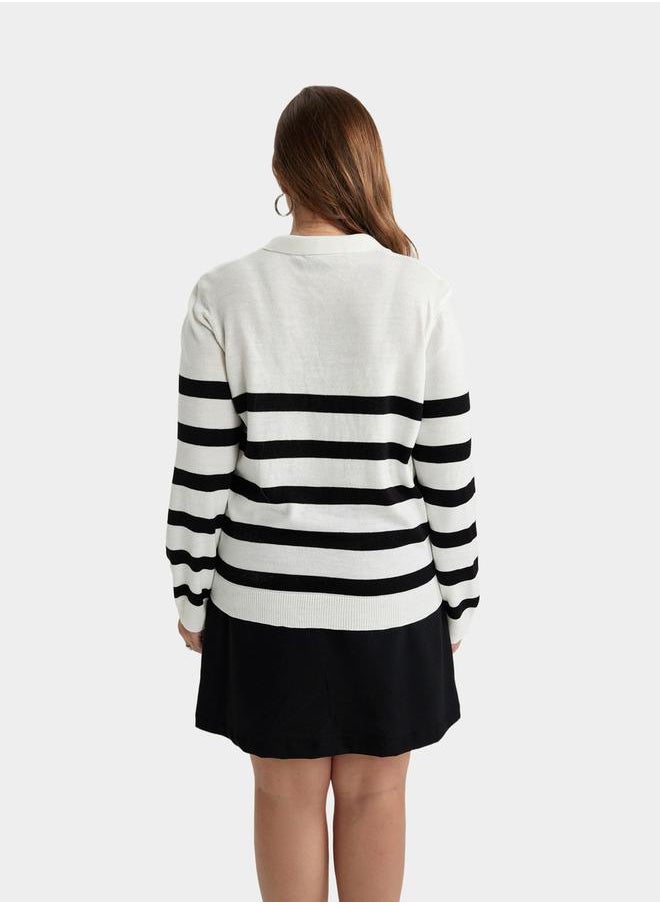 DeFacto Striped Regular Fit Polo Neck Sweater by Styli  - Image 4