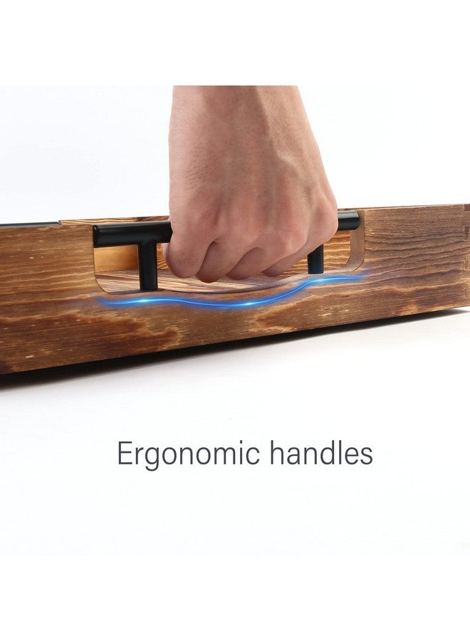 LotFancy Large Ottoman Tray for Living Room, 17x13'' Wood Serving Tray with Handles, Home Décor for Coffee Table, Sofa, 2 Skidproof Coasters Included - Image 3