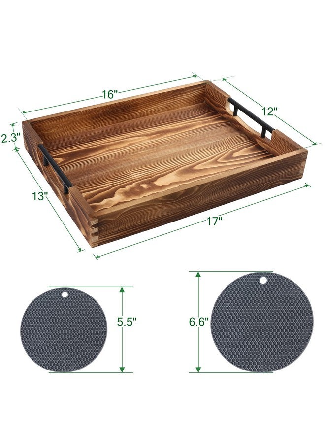 LotFancy Large Ottoman Tray for Living Room, 17x13'' Wood Serving Tray with Handles, Home Décor for Coffee Table, Sofa, 2 Skidproof Coasters Included - Image 2
