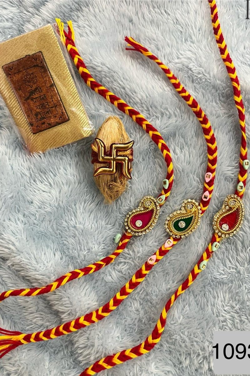خيط راخي راكشا باندهان/بهاي ماولي مع قطعة مركزية جميلة بألوان مختلفة/عبوة من 1 راخي/ستأتي ألوان عشوائية