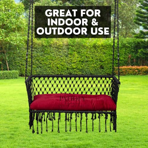 Patiofy Double Seater Swing Chair with Arm Rest/Hanging Hammock Swing Chair for 2 People/Jhula for Adults/ 2 Seater Swing for Balcony/Hanging Kit & Cushion Included- Black - Image 2