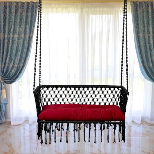 Patiofy Double Seater Swing Chair with Arm Rest/Hanging Hammock Swing Chair for 2 People/Jhula for Adults/ 2 Seater Swing for Balcony/Hanging Kit & Cushion Included- Black - Image 1