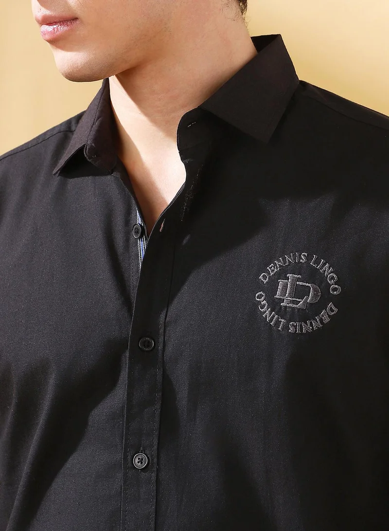 Dennis Lingo Men's Black Cotton Solid Button Down Regular Fit Shirt