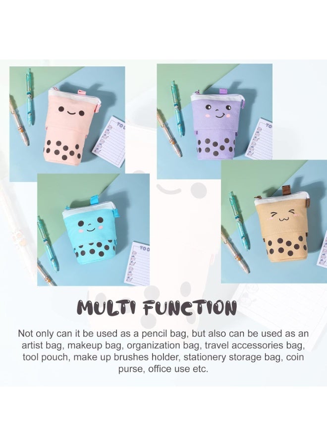 FineMade Polyester Standing Pencil Case Cute Pencil Pouch For Girls Boys Korean Boba Pop Up Stationery Makeup Cosmetic Organizer Box Pen Pencil For Boys Kids Women School Students Purple - Image 4