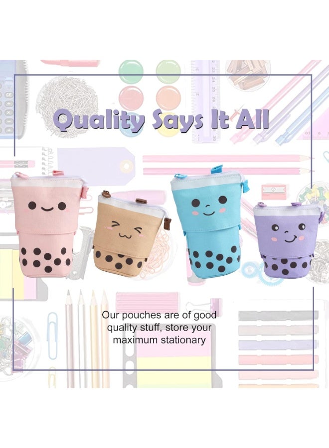 FineMade Polyester Standing Pencil Case Cute Pencil Pouch For Girls Boys Korean Boba Pop Up Stationery Makeup Cosmetic Organizer Box Pen Pencil For Boys Kids Women School Students Purple - Image 5