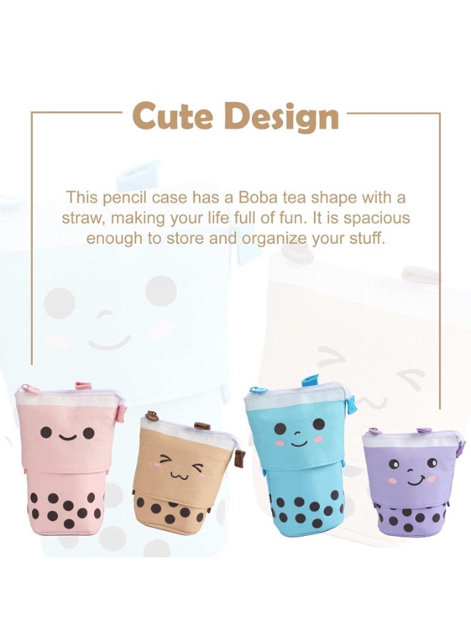 FineMade Polyester Standing Pencil Case Cute Pencil Pouch For Girls Boys Korean Boba Pop Up Stationery Makeup Cosmetic Organizer Box Pen Pencil For Boys Kids Women School Students Purple - Image 2