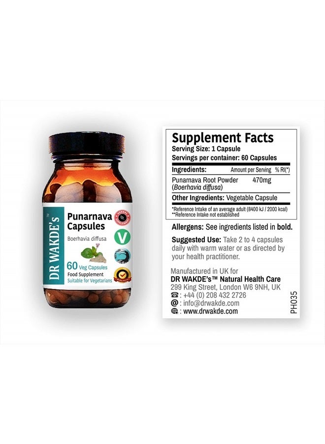 London DR WAKDE'S Punarnava Capsules (Boerhavia diffusa, 60 Veg Caps, Plant-Based Supplement, Ayurvedic Herb, All Natural, Vegan) - Image 3