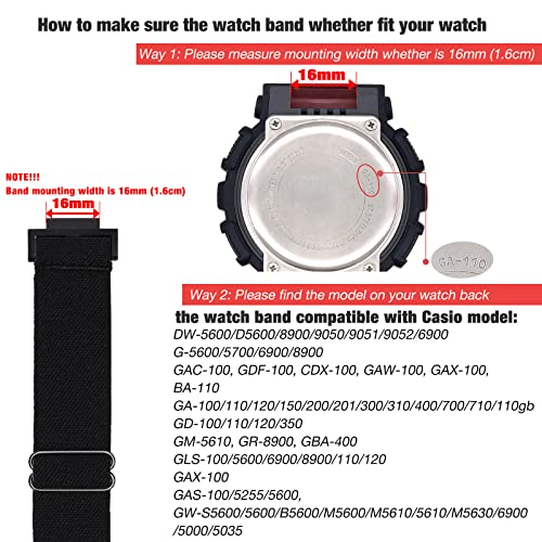 Abanen Elastic Nylon Watch Bands for Casio gshock DW-5600/8900, Stretchy Strap with with Lightweight Plastic Connector for Casio GA-100/GW-B5600/GB-5600 /GW-6900 (Black) - Image 3