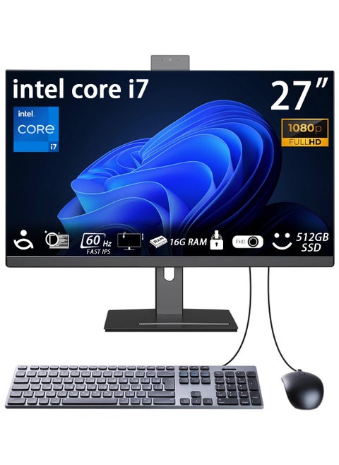 All-in-One 27-Inch 1080p Display, Intel Core i7 4.2GHz/Windows 10 Pro, 16GB RAM | 512GB SSD/Intel UHD Graphics WiFi, Desktop Computer Work PC HDMI