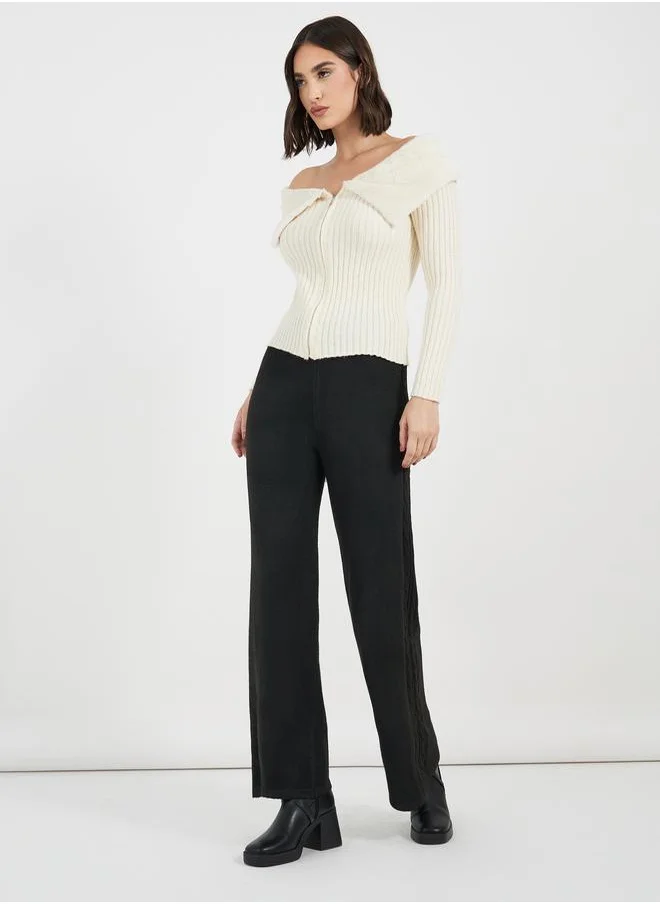 Styli Flat Knit Wide Leg Pants