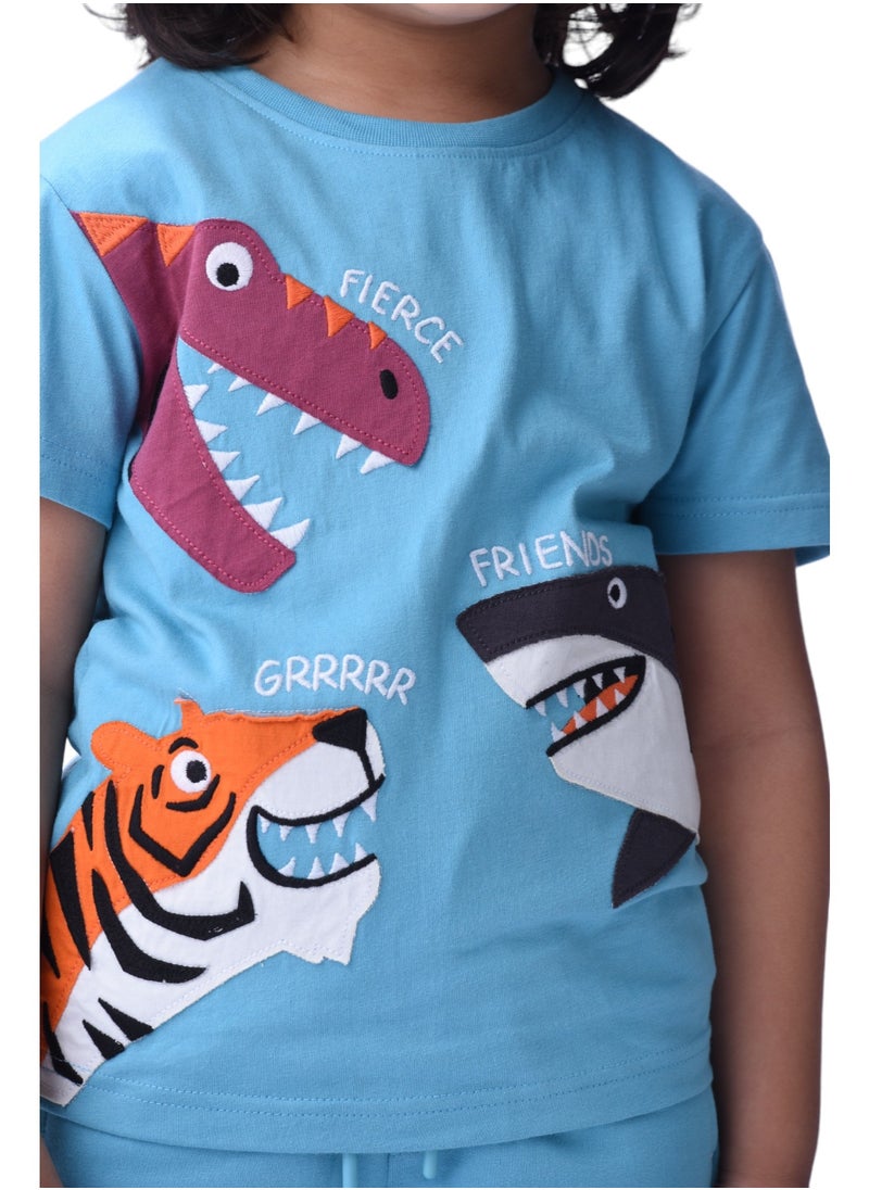 victor and jane - Kids Boys Sets Comfortable 2-Piece T-Shirt & Shorts Set (2-8 Years) - Blue - Image 1