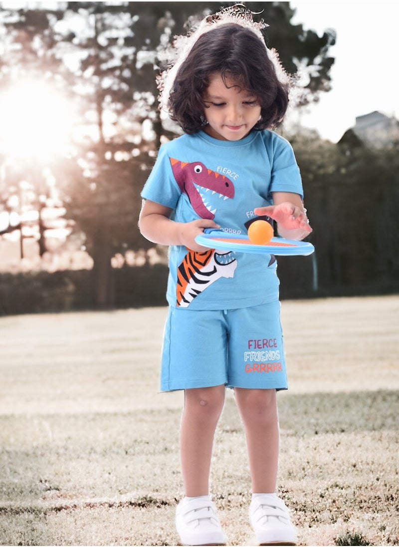 victor and jane - Kids Boys Sets Comfortable 2-Piece T-Shirt & Shorts Set (2-8 Years) - Blue - Image 1