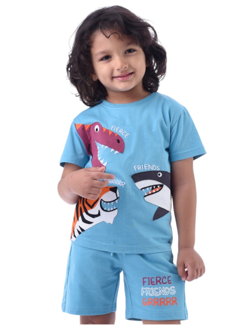 victor and jane - Kids Boys Sets Comfortable 2-Piece T-Shirt & Shorts Set (2-8 Years) - Blue - Image 1