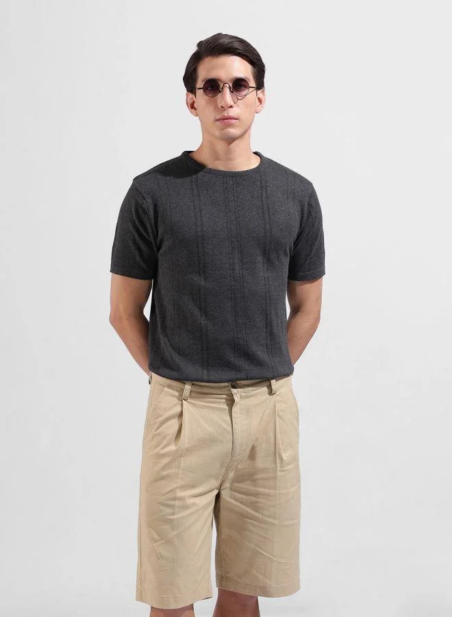 شركة المرآب الهندية Men Slim Fit Textured Crew Neck Half Sleeves T-Shirt