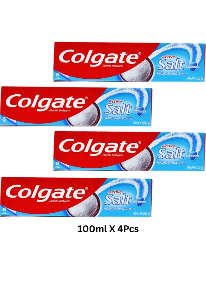 Colgate Active Salt Fluoride Toothpaste For Healthy Teeth & Gums 100ml X 4Pcs - Image 1
