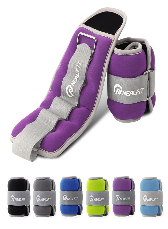 NEALFIT Ankle Weights for Men Women Kids, Leg Arm Wrist Weights with Adjustable Strap for Running, Gymnastics, Aerobics,Gym, Fitness (Purple, 2 lbs x 2) - Image 1