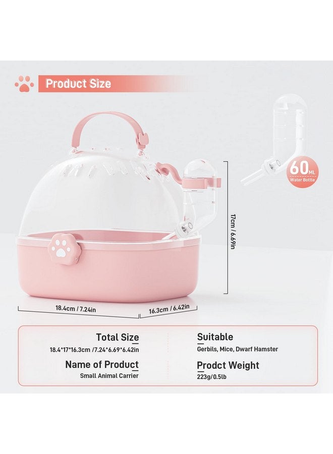 BUCATSTATE Small Animal Carrier Cage with Water Bottle, Portable Hamster Travel Carrier Carry Case 7.24" L*6.69 W *6.42" H for Small Pets, Gerbils, Mice, Dwarf Hamster (Pink) - Image 2