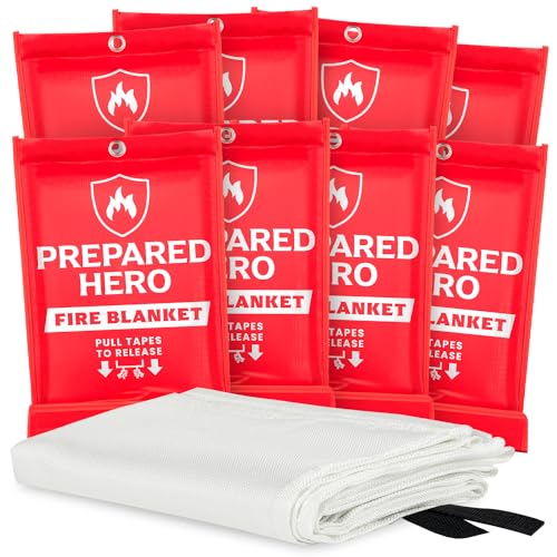 Prepared Hero Emergency Fire Blanket - 8 Pack - Fire Suppression for Kitchen, 39” x 39” Fiberglass Fire Blanket for Home - Image 1
