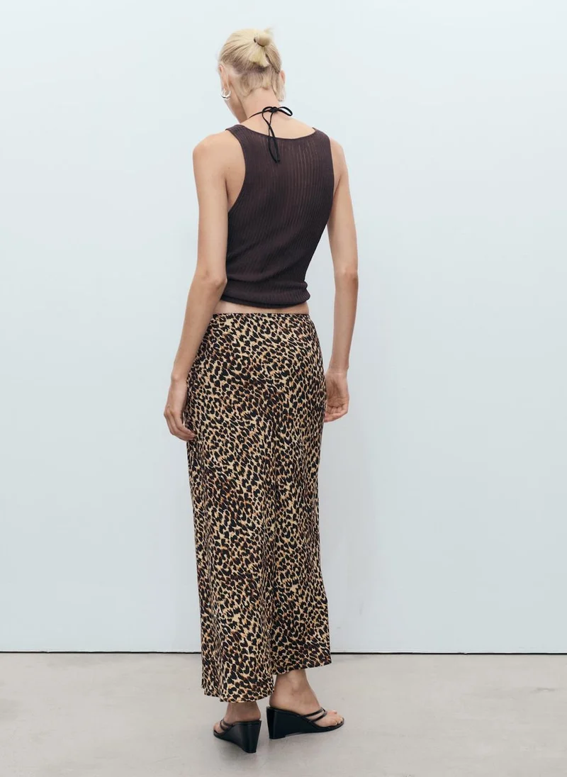 MANGO Animal-Print Midi-Skirt