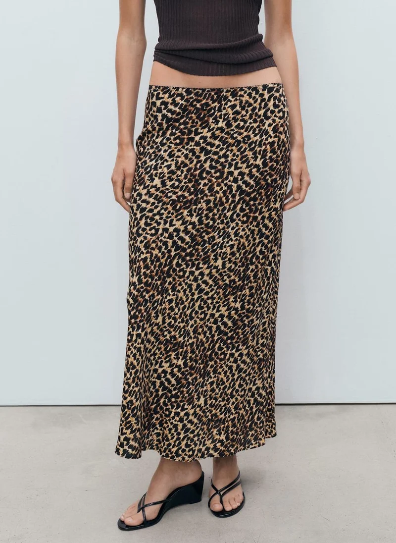 MANGO Animal-Print Midi-Skirt