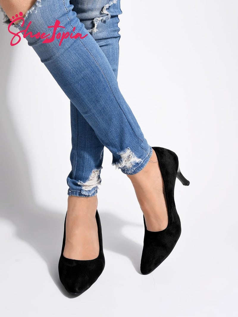 Shoetopia Women's Block Heel Pumps Black,6 UK - Image 2