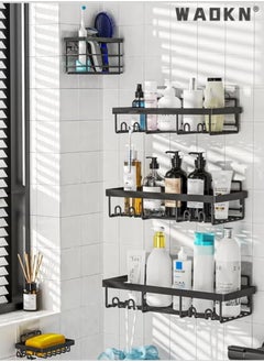WAOKN 5-Pack Bathroom organizer bathroom shelf, No Drilling Rustproof Self-Adhesive Shower Shelves for Bathroom Storage, Toilet Bathroom Storage Rack Soap Kitchen Storage Rack Black  - Image 1