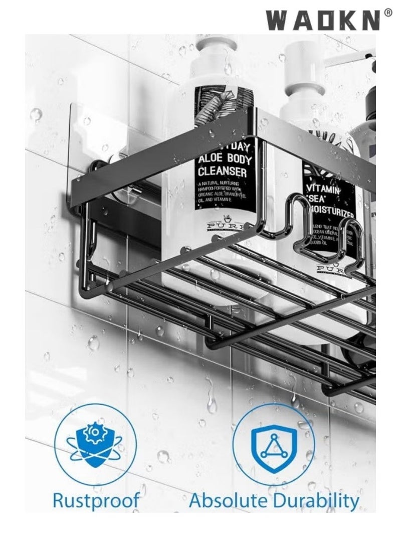 دبليو أيه أو كي أن 5-حزمة رف الحمام المنظم للحمام, لا حفر الصدأ ذاتية اللصق رف دش لتخزين الحمام, رف تخزين الحمام المرحاض رف تخزين المطبخ الصابون أسود - Image 3