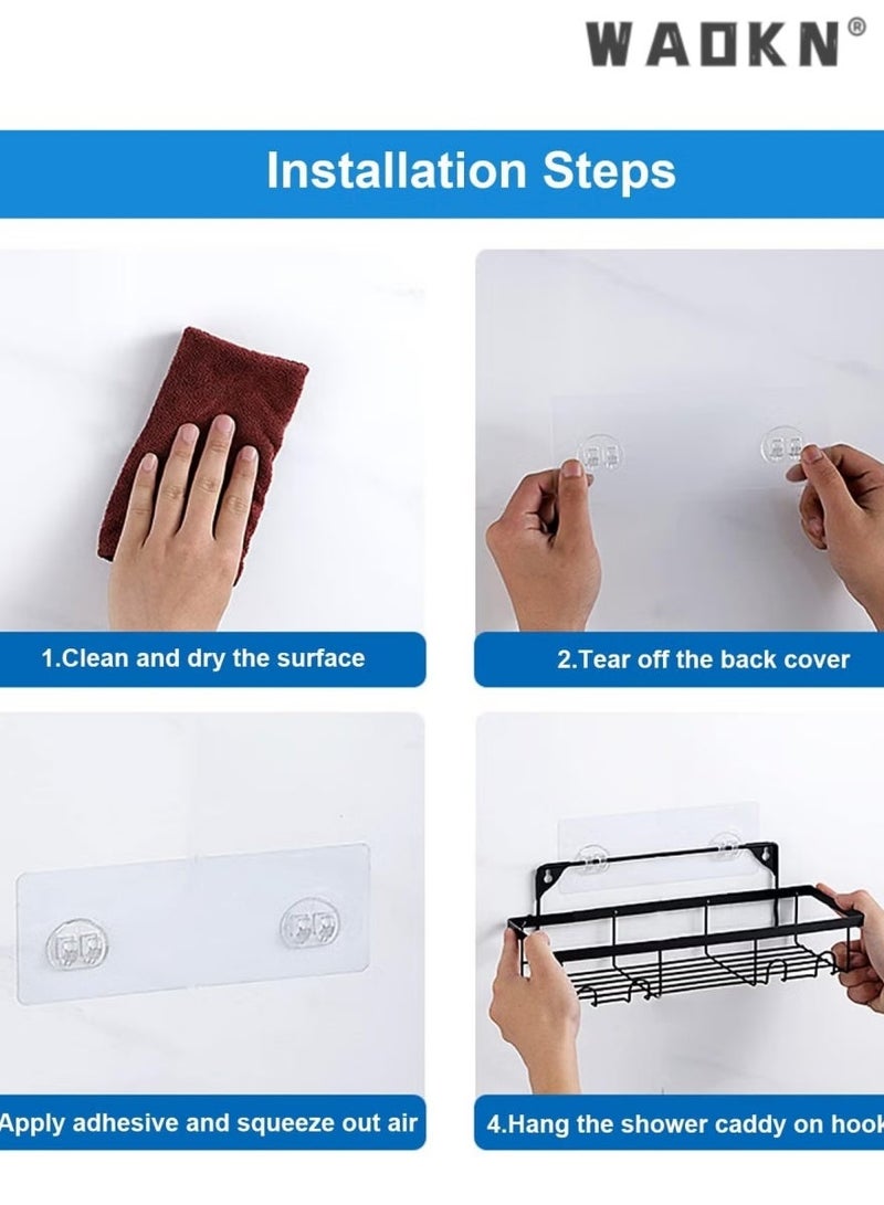 دبليو أيه أو كي أن 5-حزمة رف الحمام المنظم للحمام, لا حفر الصدأ ذاتية اللصق رف دش لتخزين الحمام, رف تخزين الحمام المرحاض رف تخزين المطبخ الصابون أسود - Image 5