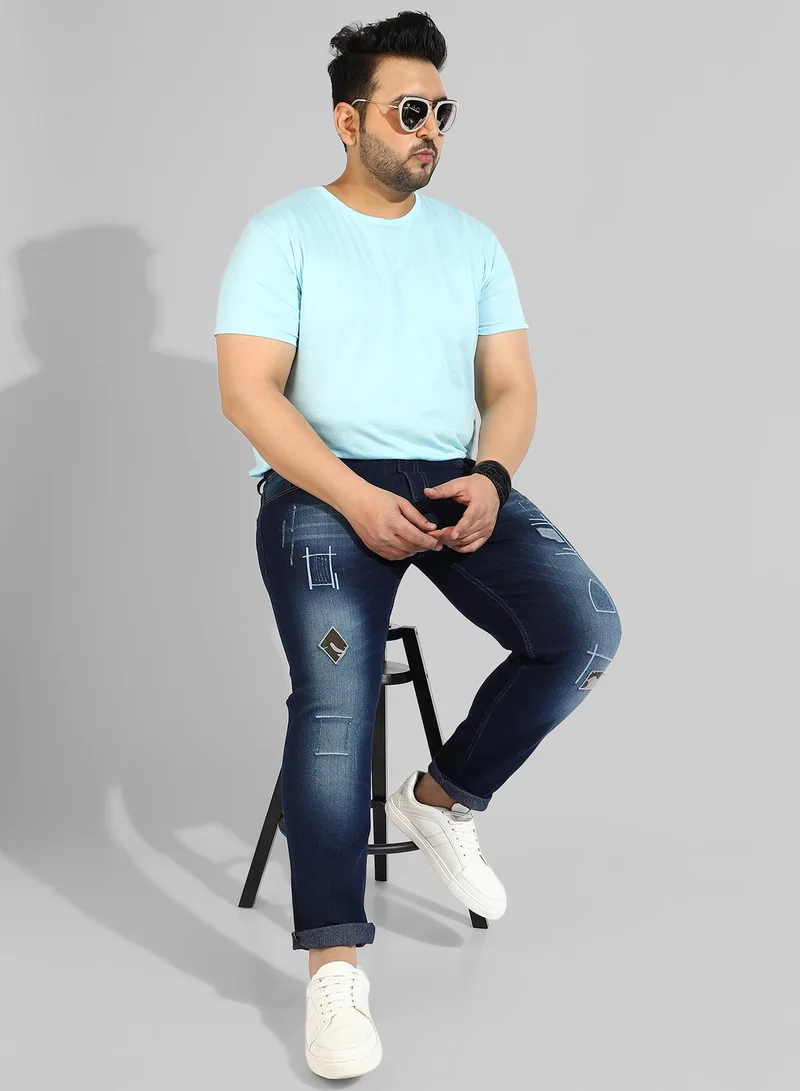Instafab Plus  Men's Classic Blue Dark-Washed Regular Fit Denim Jeans for Men | Best Price UAE
