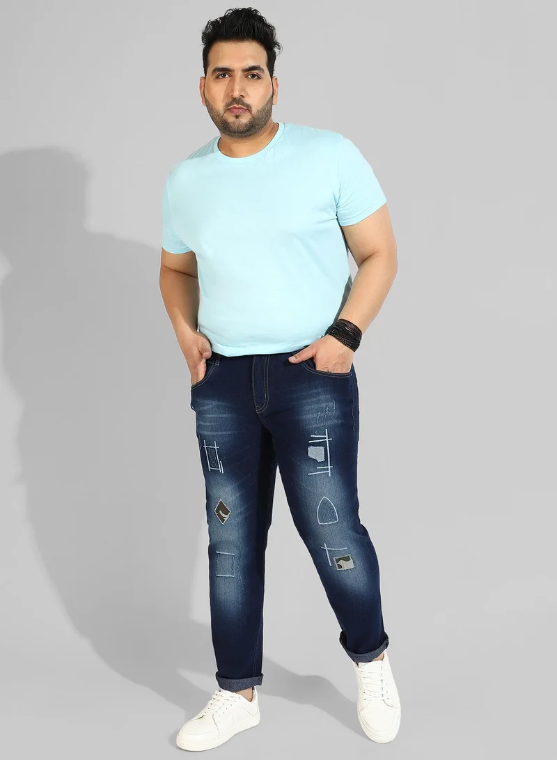 Instafab Plus  Men's Classic Blue Dark-Washed Regular Fit Denim Jeans for Men | Best Price UAE