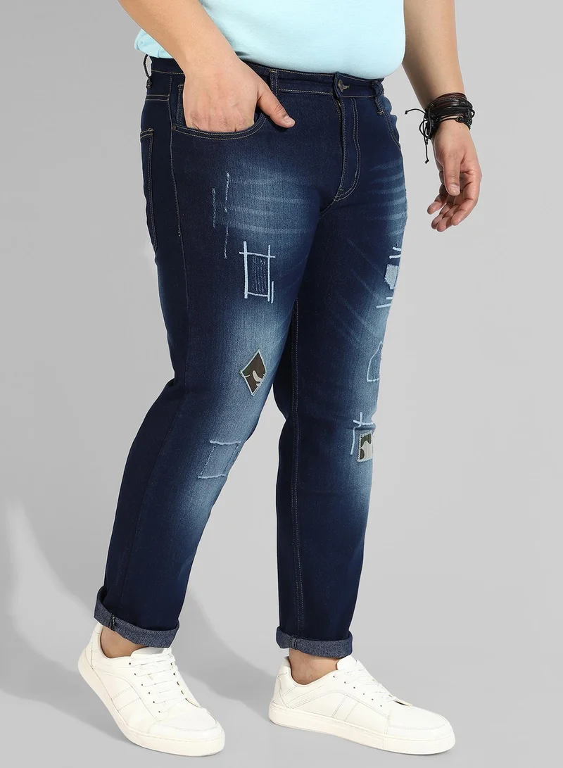 Instafab Plus  Men's Classic Blue Dark-Washed Regular Fit Denim Jeans for Men | Best Price UAE