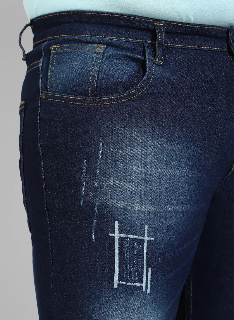 Instafab Plus  Men's Classic Blue Dark-Washed Regular Fit Denim Jeans for Men | Best Price UAE