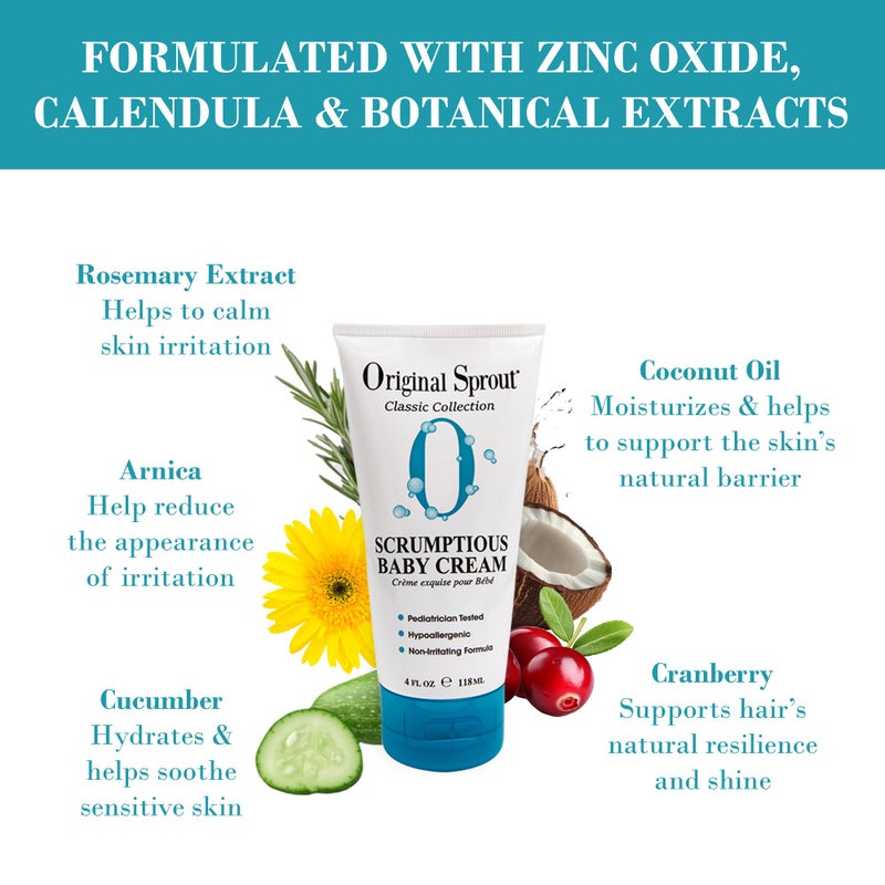 Original Sprout كريم بيبي لذيذ من أورجينال سبراوت، كريم مرطب لطيف للبشرة الجافة والحساسة وطفح الحفاض، لوشن بيبي غير دهني مع أكسيد الزنك وبلسم الكالندولا للوجه والجسم، 4 أونصة سائلة - Image 4