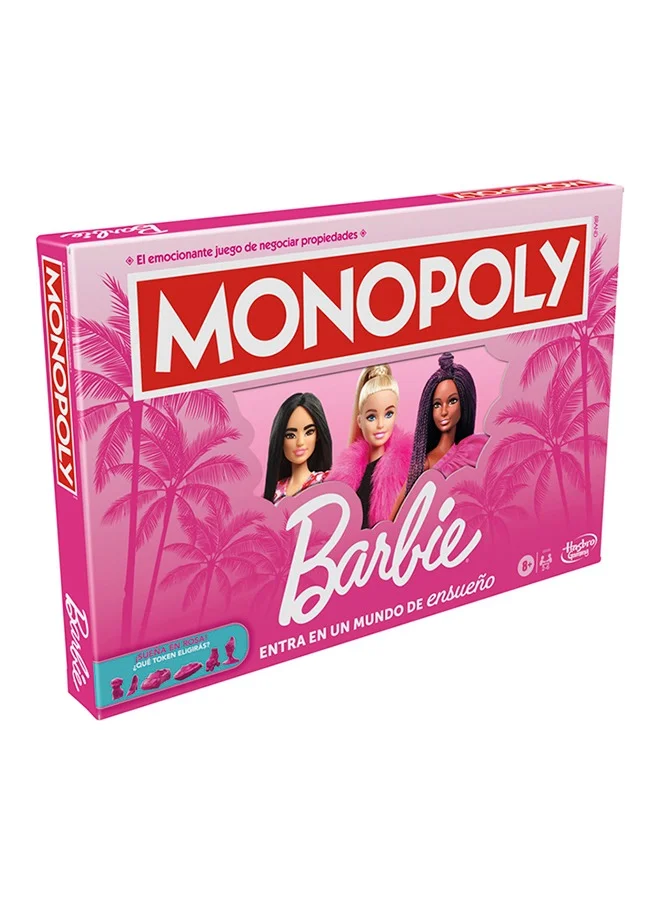 Monopoly Monopoly Barbie Edition Board Game – Own Your Dream World, Build Your Barbie Empire, and Live Out Fashion & Career Goals – Fun Family Game for Kids & Adults with 6 Barbie-Themed Pink Zinc Tokens, Ages 8+