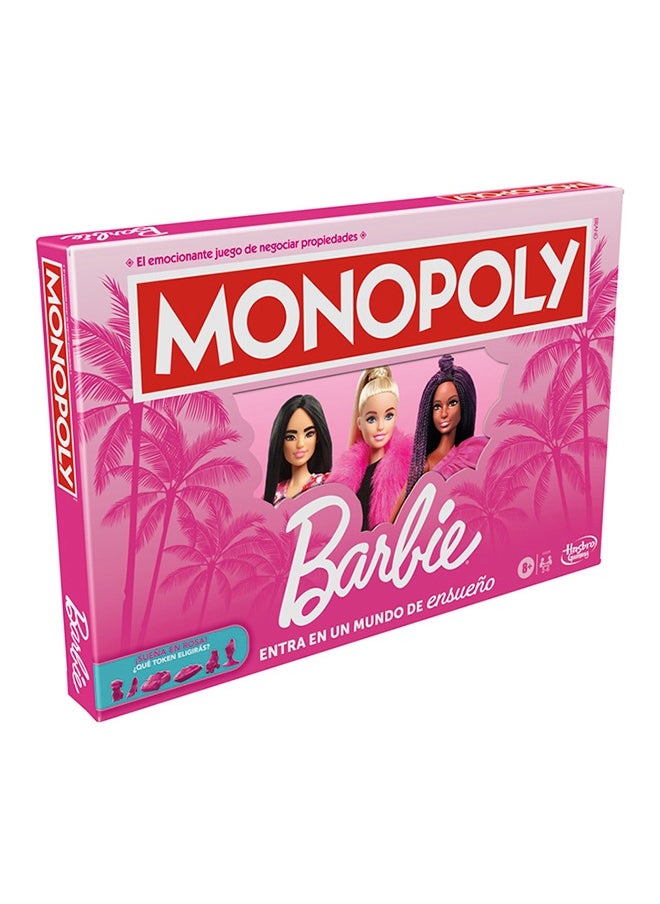 Monopoly - لعبة مونوبيلي باربي – امتلك عالم أحلامك، وابنِ إمبراطورية باربي الخاصة بك، وحقق أهداف الموضة والمهنة – لعبة عائلية ممتعة للأطفال والبالغين مع 6 رموز باربي زنك وردية، للأعمار 8 سنوات فما فوق - Image 1