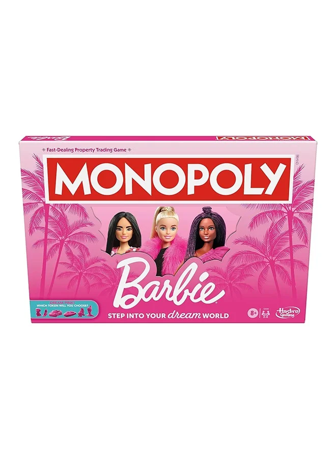 Monopoly Monopoly Barbie Edition Board Game – Own Your Dream World, Build Your Barbie Empire, and Live Out Fashion & Career Goals – Fun Family Game for Kids & Adults with 6 Barbie-Themed Pink Zinc Tokens, Ages 8+