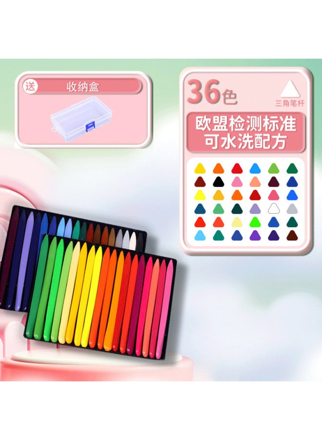 mriya Children's Non-dirty Hand Crayon 36 Color Triangle Plastic Wax Brush Kindergarten Painting Oil Painting Stick Color Brush Washable - Image 1