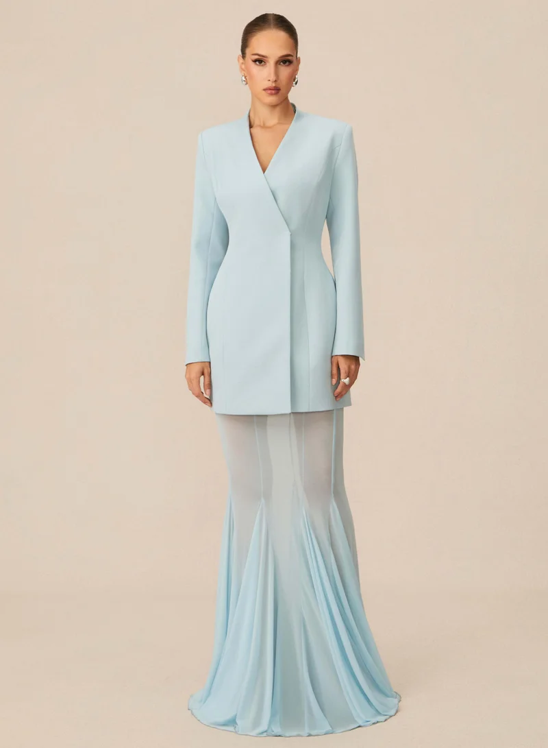 Sunfere Myra Asymmetric Tailored Blazer & Sheer Mesh Skirt Set