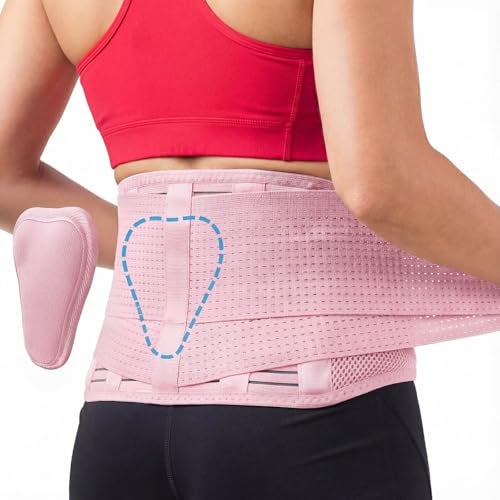 Sparthos Back Support Belt Immediate Relief from Back Pain Breathable With Lumbar Pad Lower Backbrace For Home Lifting At Work For Men Women Fits 3138 Waist PinkS Check Sizing - Image 1