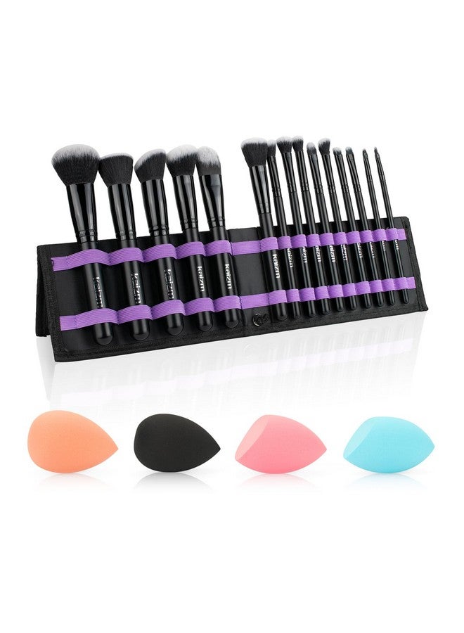 Daxstar Makeup Brushes with a Foldable Case, Makeup Kit 15PCS, Make up Brushes Set Black with 4 Makeup Sponges - Image 1