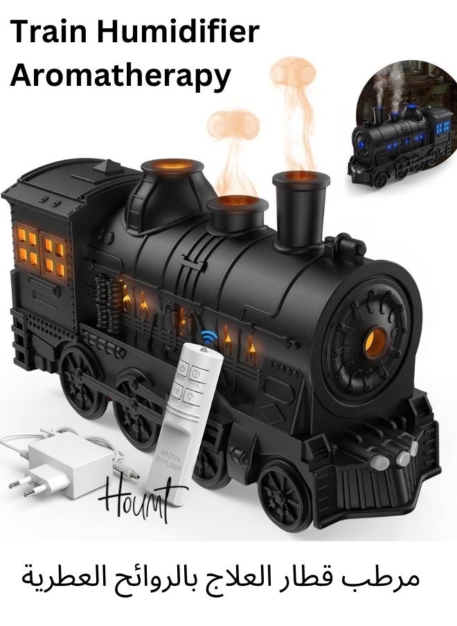 Houmt - Humidifier Aromatherapy Diffuser 300ml Retro Train Essential Oil Diffuser Ultrasonic Cool Mist Train Humidifier with Remote Control 2 Light 2 Mist Mode Auto Shut-Off For Large Room, Bedroom, Office - Image 1