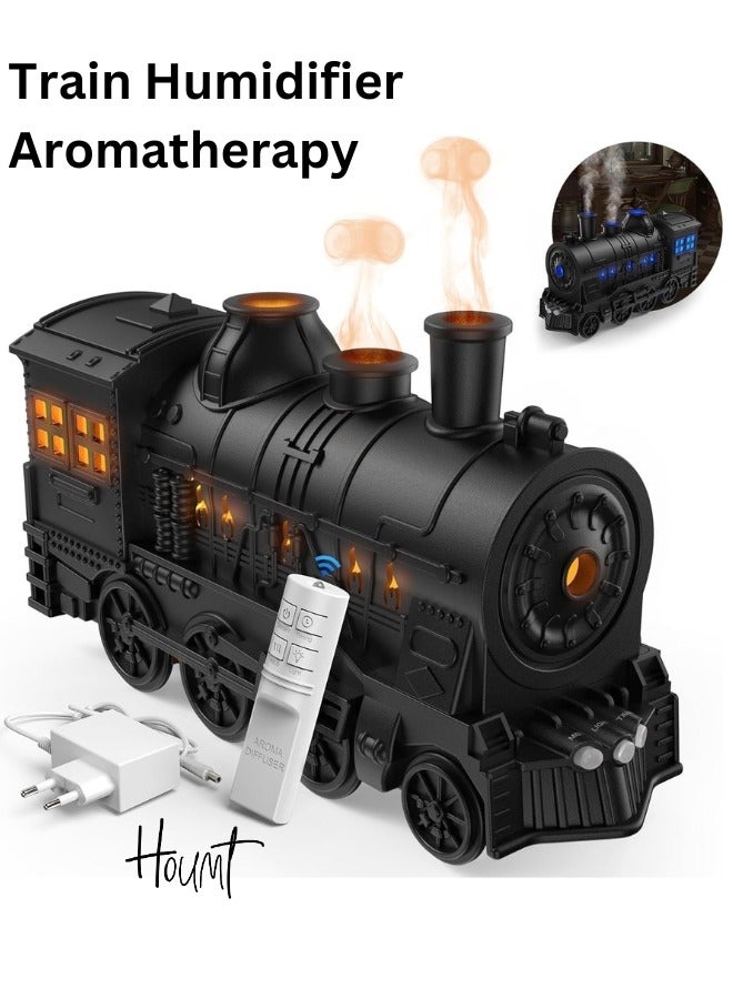 Houmt Humidifier Aromatherapy Diffuser 300ml Retro Train Essential Oil Diffuser Ultrasonic Cool Mist Train Humidifier with Remote Control 2 Light 2 Mist Mode Auto Shut-Off For Large Room, Bedroom, Office - Image 1