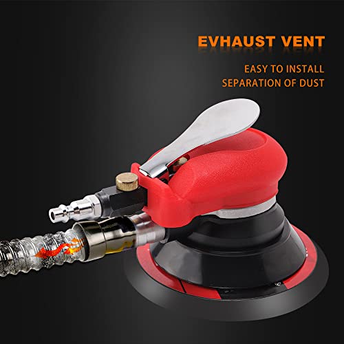 ZFE Random Orbital Sander 5" & 6" Pneumatic Palm Sander with Extra 5" Backing Plate, Sponge Polishing Pads, Sandpapers Low Vibration and Heavy Duty for Wood, Composites, Metal - Image 3