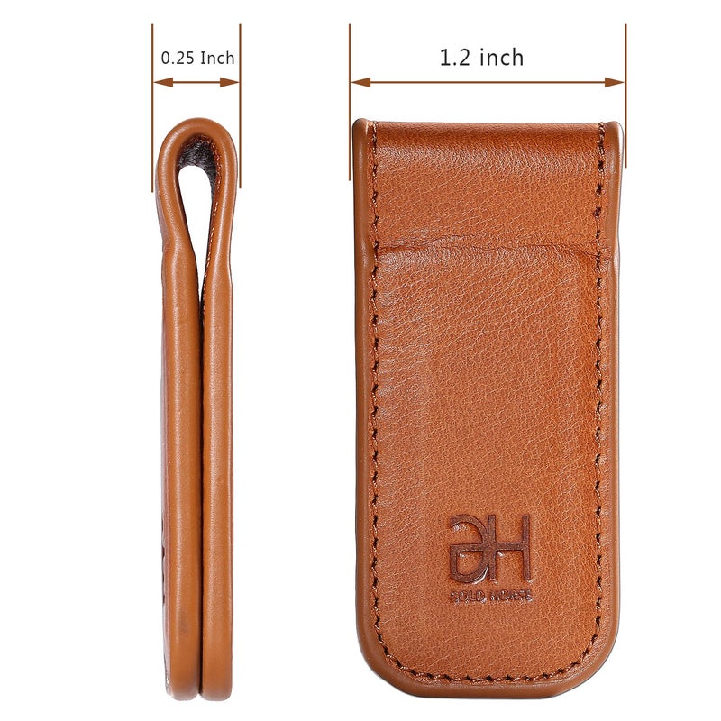GH GOLD HORSE Slim Magnetic Money Clip Leather Minimalist Business Card Holder for Men, Brown - Image 4