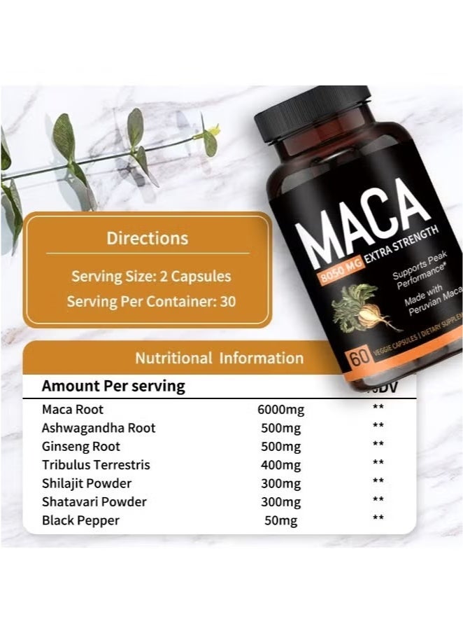 MACA Organic Maca Root Powder Capsules 8050 mg with Black + Red + Yellow Peruvian Maca Root Extract Supplement for Men and Women - Vegan Pills - Image 3