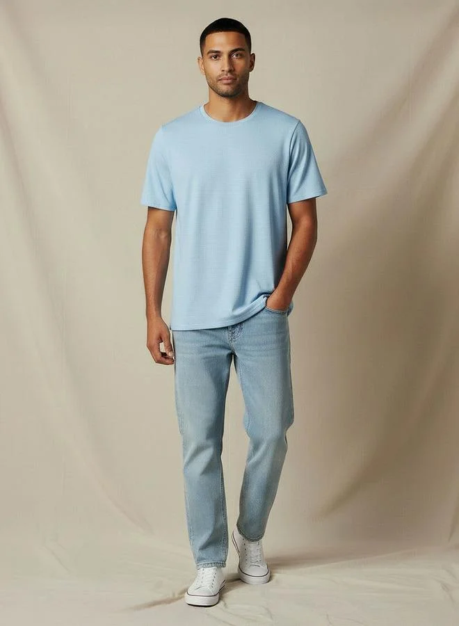 Iconic Iconic Men Slim Fit Round Neck Short Sleeve Popcorn Textured T-shirt