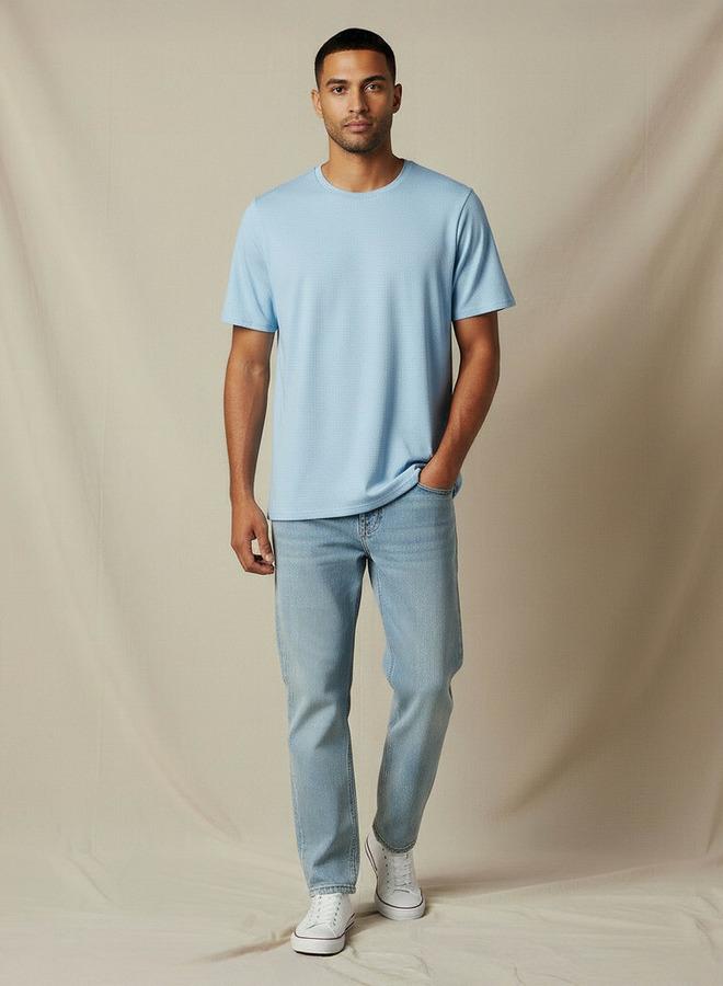 Iconic Men Slim Fit Round Neck Short Sleeve Popcorn Textured T-shirt - Image 2