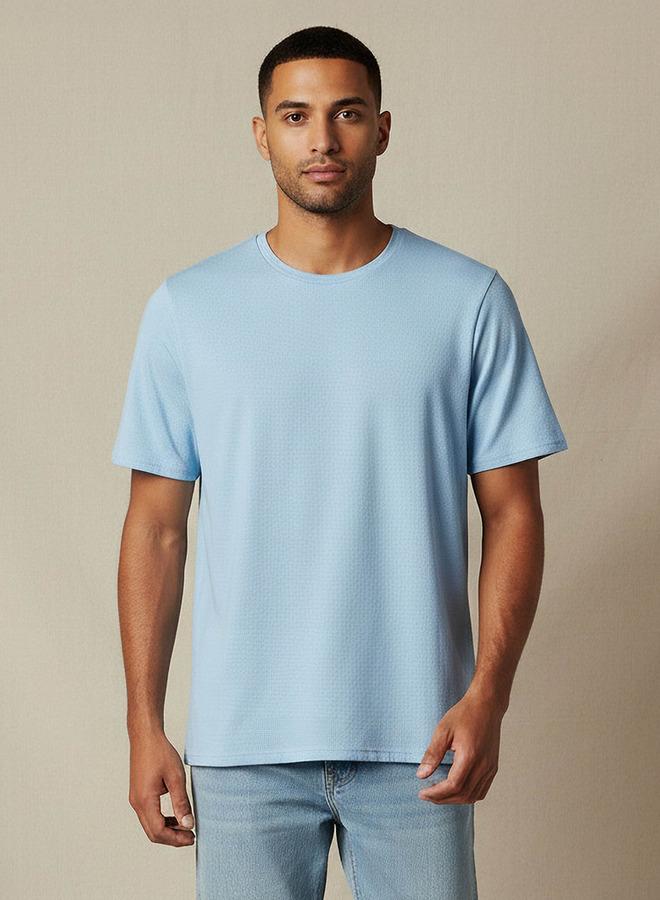 Iconic Men Slim Fit Round Neck Short Sleeve Popcorn Textured T-shirt - Image 1